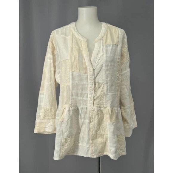 Maeve Tops - Maeve Anthropologie Peplum Top Womens Small Petite Ivory Patchwork Textured NWT